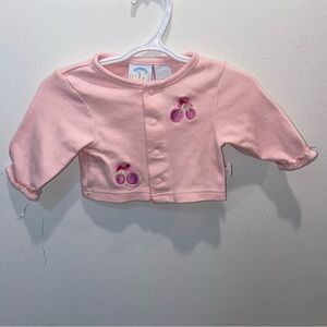 5/$15 Authentic Baby Pink Cardigan with Cherry Embroidery